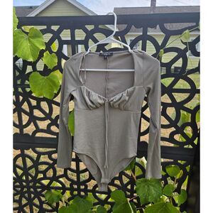 Women's Long Sleeve Flattering Ribbed Bodysuit Top Shirt Extra Small